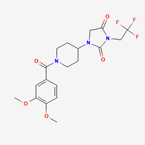 molecular formula C19H22F3N3O5 B2844218 1-[1-(3,4-Dimethoxybenzoyl)piperidin-4-yl]-3-(2,2,2-trifluoroethyl)imidazolidine-2,4-dione CAS No. 2097924-59-7