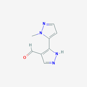 molecular formula C8H8N4O B2844265 3-(1-甲基-1H-吡唑-5-基)-1H-吡唑-4-甲醛 CAS No. 1690856-74-6