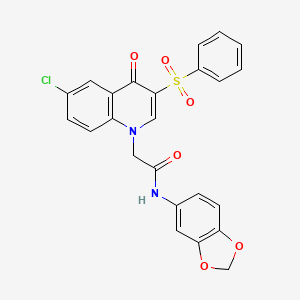 molecular formula C24H17ClN2O6S B2844266 2-[3-(benzenesulfonyl)-6-chloro-4-oxo-1,4-dihydroquinolin-1-yl]-N-(2H-1,3-benzodioxol-5-yl)acetamide CAS No. 866591-16-4