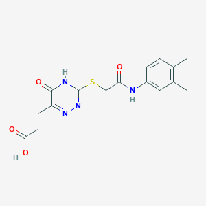 molecular formula C16H18N4O4S B2844269 3-[3-({2-[(3,4-Dimethylphenyl)amino]-2-oxoethyl}sulfanyl)-5-hydroxy-1,2,4-triazin-6-yl]propanoic acid CAS No. 881433-41-6