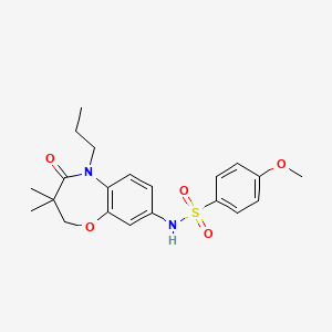 molecular formula C21H26N2O5S B2844282 N-(3,3-dimethyl-4-oxo-5-propyl-2,3,4,5-tetrahydrobenzo[b][1,4]oxazepin-8-yl)-4-methoxybenzenesulfonamide CAS No. 921992-35-0