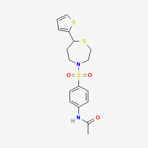 molecular formula C17H20N2O3S3 B2844288 N-(4-((7-(thiophen-2-yl)-1,4-thiazepan-4-yl)sulfonyl)phenyl)acetamide CAS No. 1705891-16-2