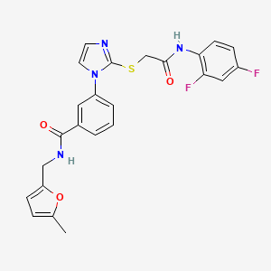 molecular formula C24H20F2N4O3S B2844290 3-(2-((2-((2,4-difluorophenyl)amino)-2-oxoethyl)thio)-1H-imidazol-1-yl)-N-((5-methylfuran-2-yl)methyl)benzamide CAS No. 1115336-06-5