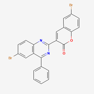 molecular formula C23H12Br2N2O2 B2844309 6-Bromo-3-(6-bromo-4-phenylquinazolin-2-yl)chromen-2-one CAS No. 443106-19-2