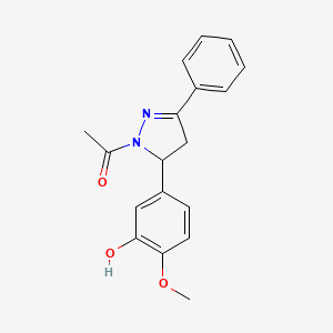 molecular formula C18H18N2O3 B2844317 1-[5-(3-hydroxy-4-methoxyphenyl)-3-phenyl-4,5-dihydro-1H-pyrazol-1-yl]ethan-1-one CAS No. 927140-85-0