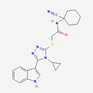 molecular formula C22H24N6OS B2844325 N-(1-Cyanocyclohexyl)-2-[[4-cyclopropyl-5-(1H-indol-3-yl)-1,2,4-triazol-3-yl]sulfanyl]acetamide CAS No. 879418-39-0