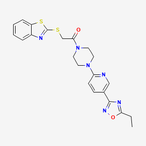 molecular formula C22H22N6O2S2 B2844406 2-(苯并[d]噻唑-2-基硫代)-1-(4-(5-(5-乙基-1,2,4-噁二唑-3-基)吡啶-2-基)哌嗪-1-基)乙酮 CAS No. 1421457-42-2