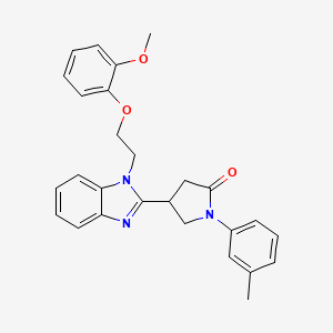molecular formula C27H27N3O3 B2844407 4-{1-[2-(2-Methoxyphenoxy)ethyl]benzimidazol-2-yl}-1-(3-methylphenyl)pyrrolidi n-2-one CAS No. 912897-41-7