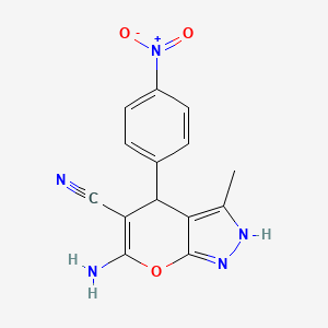B2844413 6-Amino-3-methyl-4-(4-nitrophenyl)-1,4-dihydropyrano[2,3-c]pyrazole-5-carbonitrile CAS No. 89607-34-1
