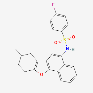 molecular formula C23H20FNO3S B2844473 4-fluoro-N-(8-methyl-7,8,9,10-tetrahydronaphtho[1,2-b][1]benzofuran-5-yl)benzenesulfonamide CAS No. 518319-35-2