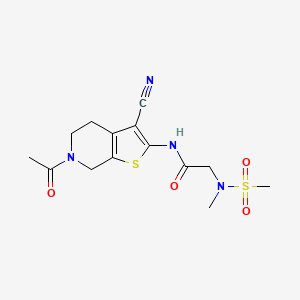 molecular formula C14H18N4O4S2 B2844480 N-(6-acetyl-3-cyano-4,5,6,7-tetrahydrothieno[2,3-c]pyridin-2-yl)-2-(N-methylmethylsulfonamido)acetamide CAS No. 1172033-96-3