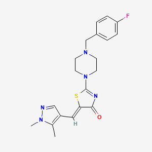 molecular formula C20H22FN5OS B2844485 (Z)-5-((1,5-dimethyl-1H-pyrazol-4-yl)methylene)-2-(4-(4-fluorobenzyl)piperazin-1-yl)thiazol-4(5H)-one CAS No. 1006334-46-8