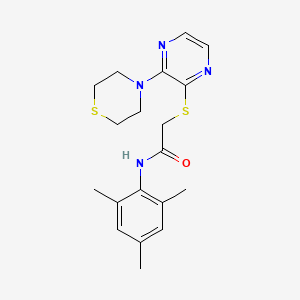 N-mesityl-2-((3-thiomorpholinopyrazin-2-yl)thio)acetamide