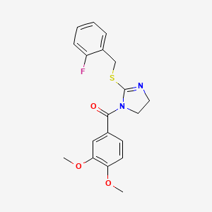 (3,4-dimethoxyphenyl)(2-((2-fluorobenzyl)thio)-4,5-dihydro-1H-imidazol-1-yl)methanone