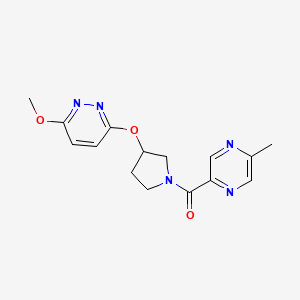 molecular formula C15H17N5O3 B2844533 (3-((6-甲氧基吡啶-3-基氧基)吡咯烷-1-基)(5-甲基吡嗪-2-基)甲酮 CAS No. 2034446-08-5