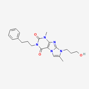 molecular formula C21H25N5O3 B2844537 8-(3-hydroxypropyl)-1,7-dimethyl-3-(3-phenylpropyl)-1H-imidazo[2,1-f]purine-2,4(3H,8H)-dione CAS No. 919008-60-9