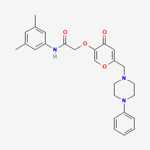 molecular formula C26H29N3O4 B2844542 N-(3,5-二甲基苯基)-2-((4-氧代-6-((4-苯基哌嗪-1-基)甲基)-4H-吡喃-3-基)氧基)乙酰胺 CAS No. 898417-23-7