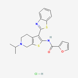 molecular formula C22H22ClN3O2S2 B2844546 N-(3-(benzo[d]thiazol-2-yl)-6-isopropyl-4,5,6,7-tetrahydrothieno[2,3-c]pyridin-2-yl)furan-2-carboxamide hydrochloride CAS No. 1189457-05-3