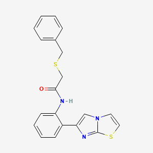molecular formula C20H17N3OS2 B2844550 2-(benzylthio)-N-(2-(imidazo[2,1-b]thiazol-6-yl)phenyl)acetamide CAS No. 1798465-09-4