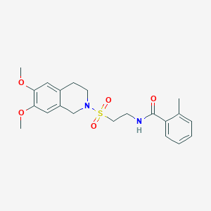 molecular formula C21H26N2O5S B2844558 N-(2-((6,7-dimethoxy-3,4-dihydroisoquinolin-2(1H)-yl)sulfonyl)ethyl)-2-methylbenzamide CAS No. 922014-31-1
