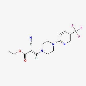 molecular formula C16H17F3N4O2 B2844602 ethyl (E)-2-cyano-3-[4-[5-(trifluoromethyl)pyridin-2-yl]piperazin-1-yl]prop-2-enoate CAS No. 1025218-95-4