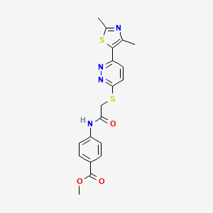 molecular formula C19H18N4O3S2 B2844611 甲酯 4-(2-((6-(2,4-二甲基噻唑-5-基)吡啶-3-基)硫)乙酰氨基)苯甲酸酯 CAS No. 894008-01-6