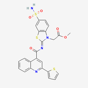 Methyl 2-[6-sulfamoyl-2-(2-thiophen-2-ylquinoline-4-carbonyl)imino-1,3-benzothiazol-3-yl]acetate