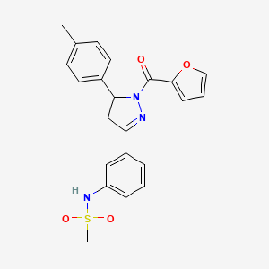 molecular formula C22H21N3O4S B2844616 N-[3-[2-(furan-2-carbonyl)-3-(4-methylphenyl)-3,4-dihydropyrazol-5-yl]phenyl]methanesulfonamide CAS No. 851718-53-1