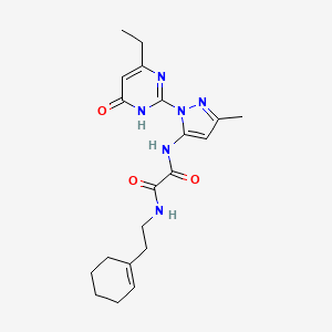 molecular formula C20H26N6O3 B2844622 N1-(2-(cyclohex-1-en-1-yl)ethyl)-N2-(1-(4-ethyl-6-oxo-1,6-dihydropyrimidin-2-yl)-3-methyl-1H-pyrazol-5-yl)oxalamide CAS No. 1014006-54-2