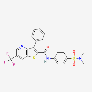 molecular formula C23H18F3N3O3S2 B2844626 N-[4-(二甲基磺酰基)苯基]-3-苯基-6-(三氟甲基)噻吩[3,2-b]吡啶-2-甲酰胺 CAS No. 478260-59-2
