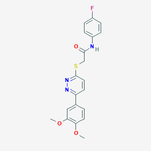 molecular formula C20H18FN3O3S B2844629 2-((6-(3,4-dimethoxyphenyl)pyridazin-3-yl)thio)-N-(4-fluorophenyl)acetamide CAS No. 872688-81-8