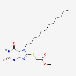 molecular formula C21H34N4O4S B2844633 甲基-2-[(7-十二烷基-3-甲基-2,6-二氧代-2,3,6,7-四氢-1H-嘌呤-8-基)硫基]乙酸酯 CAS No. 332151-10-7