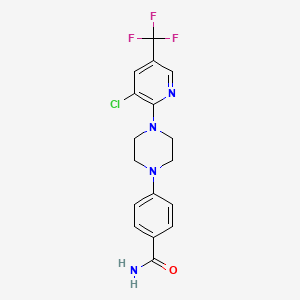 molecular formula C17H16ClF3N4O B2844634 4-{4-[3-Chloro-5-(trifluoromethyl)-2-pyridinyl]piperazino}benzenecarboxamide CAS No. 338979-27-4