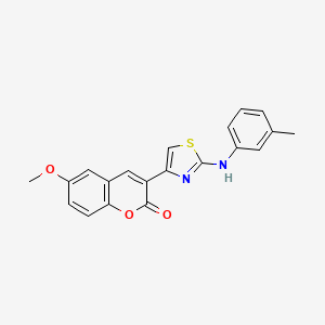 molecular formula C20H16N2O3S B2844638 6-methoxy-3-{2-[(3-methylphenyl)amino]-1,3-thiazol-4-yl}-2H-chromen-2-one CAS No. 324065-00-1