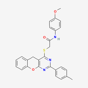 molecular formula C27H23N3O3S B2844639 N-(4-甲氧基苯基)-2-((2-(对甲苯基)-5H-香豆[2,3-d]嘧啶-4-基)硫)乙酰胺 CAS No. 866726-44-5
