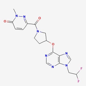 molecular formula C17H17F2N7O3 B2844642 6-[3-[9-(2,2-Difluoroethyl)purin-6-yl]oxypyrrolidine-1-carbonyl]-2-methylpyridazin-3-one CAS No. 2380079-87-6