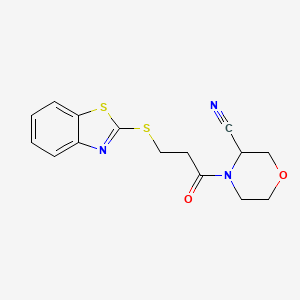 molecular formula C15H15N3O2S2 B2844651 4-[3-(1,3-Benzothiazol-2-ylsulfanyl)propanoyl]morpholine-3-carbonitrile CAS No. 2094568-55-3