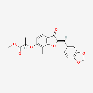 molecular formula C21H18O7 B2844653 (Z)-methyl 2-((2-(benzo[d][1,3]dioxol-5-ylmethylene)-7-methyl-3-oxo-2,3-dihydrobenzofuran-6-yl)oxy)propanoate CAS No. 859131-16-1