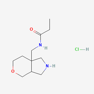 molecular formula C11H21ClN2O2 B2844655 N-(2,3,3a,4,6,7-六氢-1H-吡喃[3,4-c]吡咯-7a-基甲基)丙酰胺;盐酸盐 CAS No. 2241140-81-6
