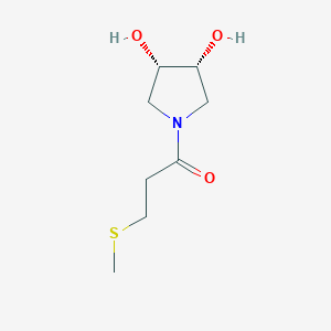 molecular formula C8H15NO3S B2844662 1-[(3R,4S)-3,4-二羟基吡咯烷-1-基]-3-甲基硫醇丙酮 CAS No. 1539322-48-9