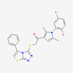 molecular formula C24H18F2N4OS2 B2844663 1-[1-(2,5-difluorophenyl)-2,5-dimethyl-1H-pyrrol-3-yl]-2-({5-phenyl-[1,2,4]triazolo[3,4-b][1,3]thiazol-3-yl}sulfanyl)ethan-1-one CAS No. 671200-80-9