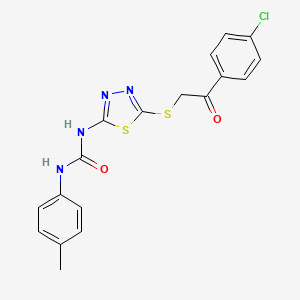 molecular formula C18H15ClN4O2S2 B2844682 1-(5-((2-(4-Chlorophenyl)-2-oxoethyl)thio)-1,3,4-thiadiazol-2-yl)-3-(p-tolyl)urea CAS No. 922670-43-7