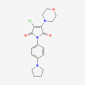 molecular formula C18H20ClN3O3 B2844698 3-Chloro-4-morpholin-4-yl-1-(4-pyrrolidin-1-ylphenyl)pyrrole-2,5-dione CAS No. 2115647-02-2