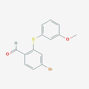 molecular formula C14H11BrO2S B2844701 4-溴-2-[(3-甲氧基苯基)硫代]苯甲醛 CAS No. 1486296-96-1
