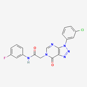 molecular formula C18H12ClFN6O2 B2844704 2-(3-(3-chlorophenyl)-7-oxo-3H-[1,2,3]triazolo[4,5-d]pyrimidin-6(7H)-yl)-N-(3-fluorophenyl)acetamide CAS No. 847384-80-9