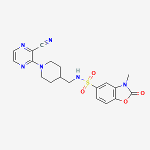 molecular formula C19H20N6O4S B2844709 N-((1-(3-cyanopyrazin-2-yl)piperidin-4-yl)methyl)-3-methyl-2-oxo-2,3-dihydrobenzo[d]oxazole-5-sulfonamide CAS No. 1796969-83-9
