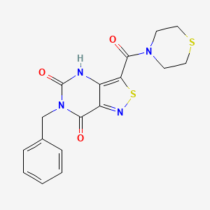 molecular formula C17H16N4O3S2 B2844715 6-benzyl-3-(thiomorpholine-4-carbonyl)isothiazolo[4,3-d]pyrimidine-5,7(4H,6H)-dione CAS No. 1251672-37-3