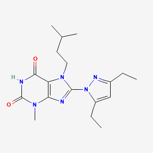 molecular formula C18H26N6O2 B2844732 8-(3,5-Diethylpyrazolyl)-3-methyl-7-(3-methylbutyl)-1,3,7-trihydropurine-2,6-d ione CAS No. 1014032-40-6