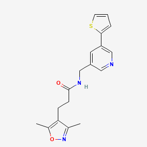 molecular formula C18H19N3O2S B2844797 3-(3,5-dimethylisoxazol-4-yl)-N-((5-(thiophen-2-yl)pyridin-3-yl)methyl)propanamide CAS No. 1903167-20-3