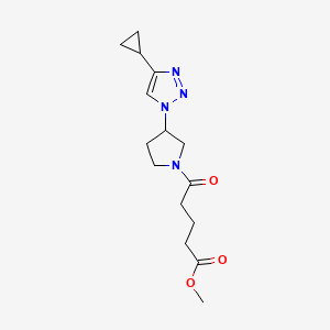molecular formula C15H22N4O3 B2844799 methyl 5-(3-(4-cyclopropyl-1H-1,2,3-triazol-1-yl)pyrrolidin-1-yl)-5-oxopentanoate CAS No. 2034293-95-1